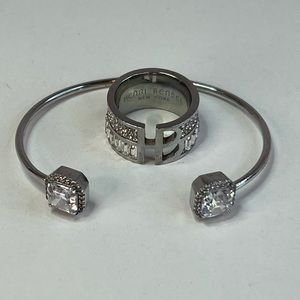 Henri Bendel Silver Tone Cuff and Ring w/ Sparkly Crystals Ring Size 6